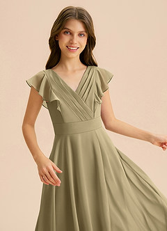 Azazie Anysa Junior Robe Trapèze en Mousseline de soie Rayé Vert Mousse image7