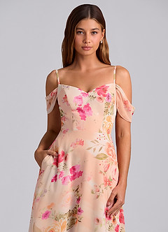 Azazie Marley 신부 들러리 드레스 A라인 오프 더 숄더 쉬폰 바닥 길이 드레스 image6