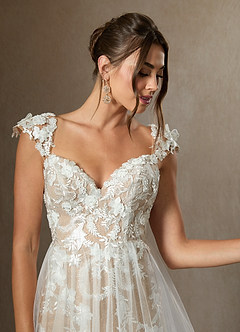 Azazie Moonstone Wedding Dresses Diamond White Nude A-Line Sweetheart Sequins Tulle Dress image4