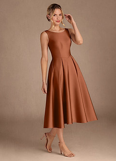 Azazie Fulton Mother of the Bride Dresses Copper A-Line Pleated Stretch Satin Dress image2