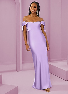 Barbie ♥ Azazie Bridesmaid Dresses Lilac Sheath Off the Shoulder Stretch Satin Convertible Dress image4