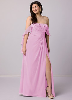 Barbie ♥ Azazie Robes de demoiselle d'honneur Robe Trapèze Convertible en Mousseline de soie Épaule décolletée Rose Bonbon image8
