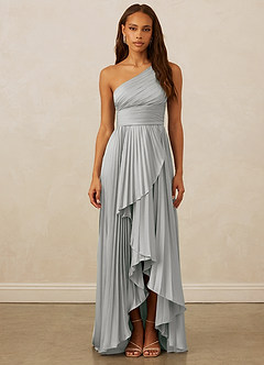 Christian Siriano Bridal for Azazie 1008 Bridesmaid Dresses Silver A-Line One Shoulder Stretch Satin Dress image1