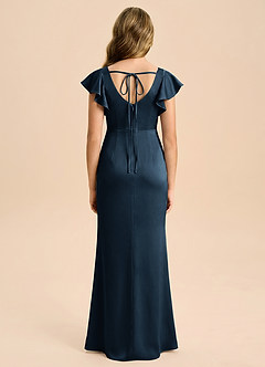 Azazie Demi Junior Dark Navy Mermaid Bow Stretch Satin Dress image2
