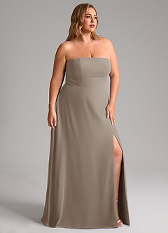 Azazie Wren Bridesmaid Dresses Taupe A-Line Side Slit Chiffon Convertible Dress image12