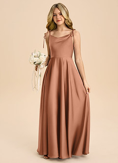 Azazie Popsy Junior A-Line Sløjfe Stræk satin Gulv-længde Junior brudepige Kjole image5