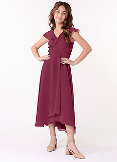 Azazie Posie Junior Mulberry A-Line Ruched Chiffon Dress image4