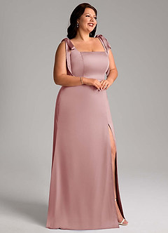 Azazie Frostine Bridesmaid Dresses Dusty Rose A-Line Bow Stretch Satin Dress image9