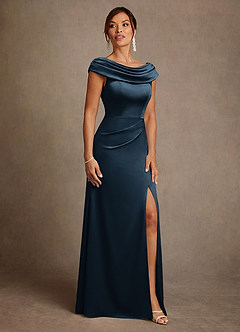Azazie Irvine Kleider für die Brautmutter A-Linie Plissee Stretch-Satin Kleid Dunkelmarine image4
