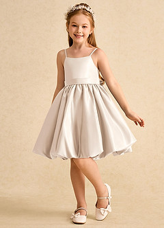 Azazie Davine Flower Girl Dresses White Alabaster A-Line Spaghetti Strap Matte Satin Dress image5