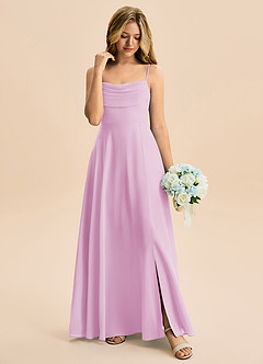 Azazie Bear Junior Candy Pink A-Line Pleated Chiffon Dress image3