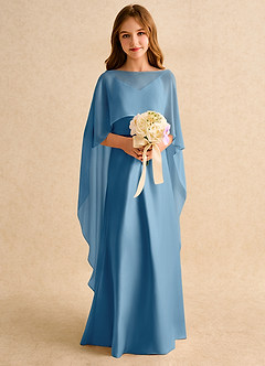 Azazie Fishie Junior Formal Flower Girl Dresses Steel Blue A-Line Matte Satin Dress image3