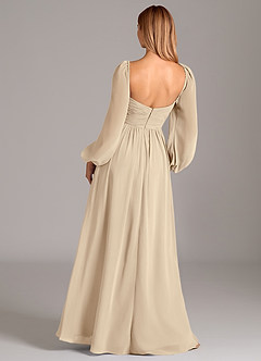 Azazie Alia Bridesmaid Dresses Champagne A-Line Long Sleeve Chiffon Dress image4