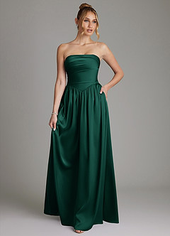Azazie Zena Bridesmaid Dresses Emerald A-Line Strapless Stretch Satin Dress image1