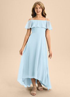 Azazie Maggie Junior Sky Blue A-Line Off the Shoulder Chiffon Dress image5
