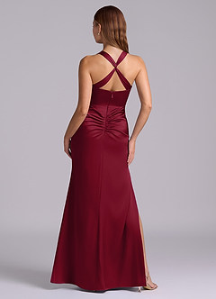 Azazie Amelie Bridesmaid Dresses Burgundy A-Line Pleated Stretch Satin Dress image7