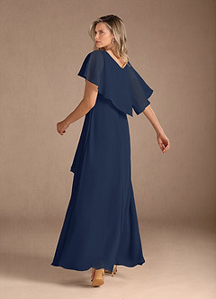 Azazie Eliza Mother of the Bride Dresses Dark Navy A-Line V-Neck Pleated Chiffon Dress image3
