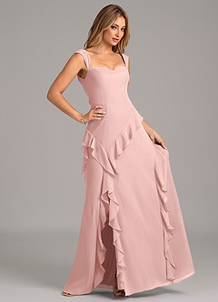 Azazie Sloane Robes de demoiselle d'honneur Robe Trapèze en Mousseline de soie Encolure en Forme de Cœur Rose Poudré image3