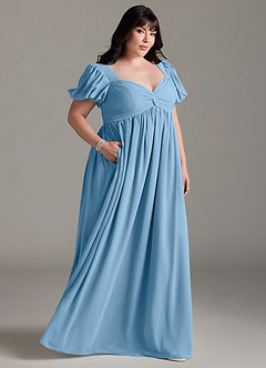 Azazie Madisynn Maternity Bridesmaid Dresses Bow Chiffon Floor-Length Dress image3