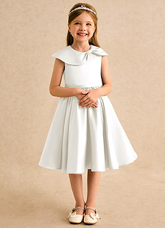 Azazie Acorn Flower Girl Dresses Ivory A-Line Pleated Matte Satin Dress image5