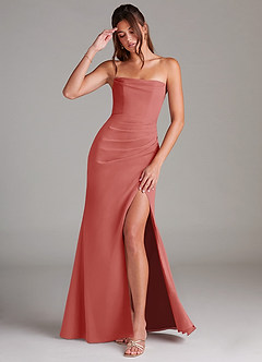 Azazie Leonis 신부 들러리 드레스 쉬스 스트랩리스 쉬폰 바닥 길이 드레스 image1