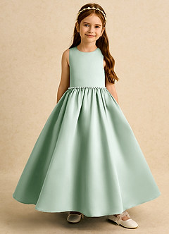Azazie Daisies Robe Demoiselle D'honneur Fillette Robe Princesse en Mat Satiné Arc Agave image2