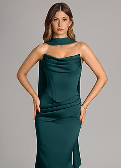 Azazie Sorrel Bridesmaid Dresses Pine Mermaid Strapless Stretch Satin Convertible Dress image5