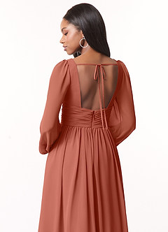 Azazie Norah Bridesmaid Dresses Clay A-Line V-Neck Long Sleeve Chiffon Dress image3