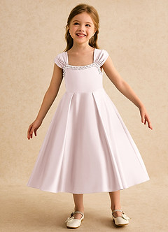 Azazie Yosemite Flower Girl Dresses Blushing Pink Ball-Gown Sweetheart Neckline Matte Satin Dress image3