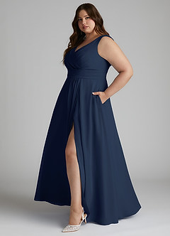Azazie Karina Bridesmaid Dresses Dark Navy A-Line Pleated Chiffon Dress image8