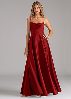 Azazie Elle Robes de demoiselle d'honneur Robe Trapèze en Satin extensible Plissée Grenade image1