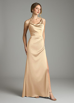 Azazie Samara Bridesmaid Dresses Champagne Mermaid Pleated Stretch Satin Dress image4