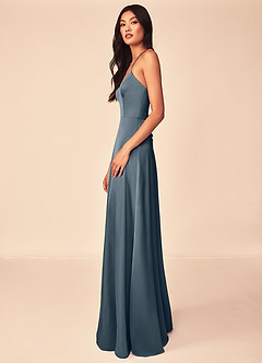 Azazie Mei Bridesmaid Dresses Twilight A-Line V-Neck Stretch Satin Dress image4
