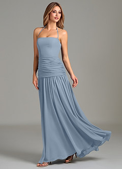 Azazie Vashti Bridesmaid Dresses Dusty Blue A-Line Chiffon Dress image5