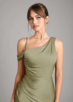 Azazie Madelyn Bridesmaid Dresses Pistachio Mermaid One Shoulder Stretch Satin Convertible Dress image3