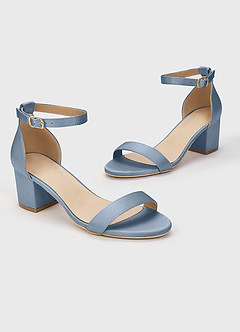 front Matching Color Matte Satin One Strap Buckle Block Low Heel Sandals