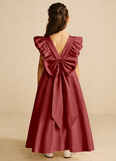 Azazie Piglette Flower Girl Dresses Rust A-Line Bow Matte Satin Dress image1