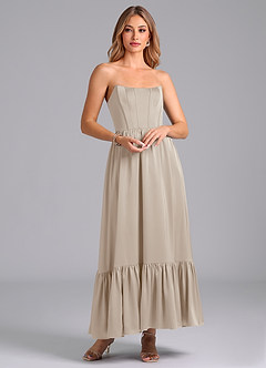 Azazie Leilana Bridesmaid Dresses Frost A-Line Corset Stretch Satin Dress image1