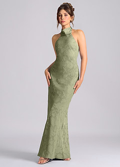 Azazie Velli Brudtärnklänningar Klä av Sjöjungfru i Blommig Utbrändhet Hög hals Pistasch image1