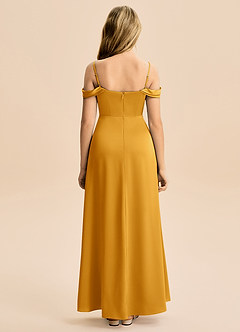 Azazie Lettie Junior Butterscotch A-Line Off the Shoulder Stretch Satin Dress image3