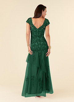 Azazie Romy vestidos de madre de la novia Vestido de Verde Oscuro de Tul de Sirena con Cuello en V Lentejuelas image4