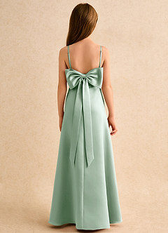 Azazie Joella Girls Formal Flower Girl Dresses Agave A-Line Pleated Matte Satin Dress image4