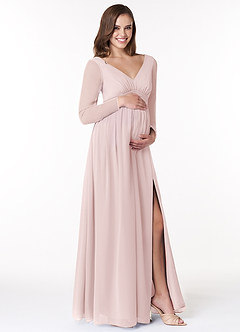Azazie Teton Maternity Bridesmaid Dresses A-Line Long Sleeve Chiffon Floor-Length Dress image4