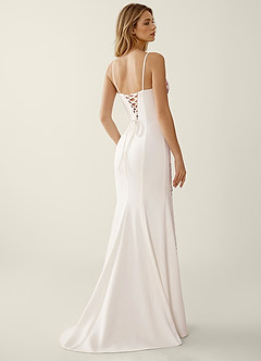 Clarapht White 3D Flower Sequin Embroidery Stretch Satin Prom Dress image2