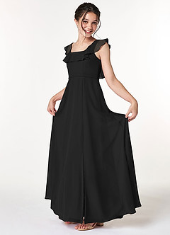 Azazie Jinny Junior Black A-Line Ruched Chiffon Dress image1