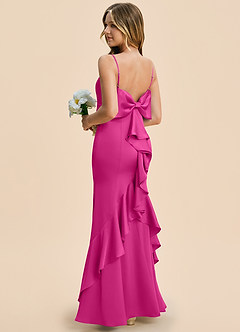 Azazie Lioren Junior Fuchsia Sheath Bow Stretch Satin Dress image4