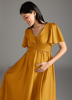 Azazie Verna Robes de demoiselle d'honneur de maternité Robe Trapèze Rayé Longueur ras du sol Satin extensible image1