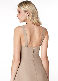 Azazie Jay Bridesmaid Dresses Taupe A-Line Square Neckline Side Slit Chiffon Dress image6