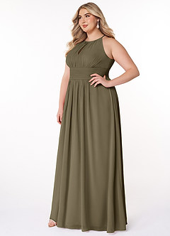 Azazie Bonnie Bridesmaid Dresses Willow Green A-Line Keyhole Ruched Chiffon Dress image8