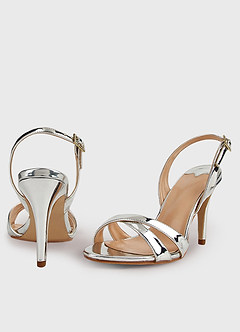 front Silver Metallic Slingback Heel Sandals